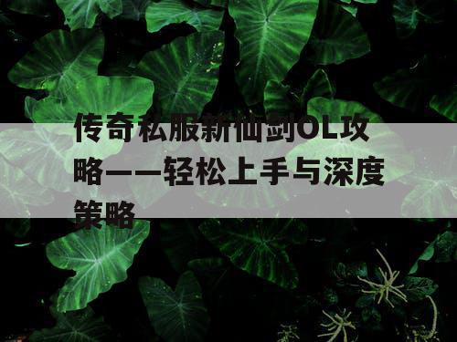 传奇私服新仙剑OL攻略——轻松上手与深度策略