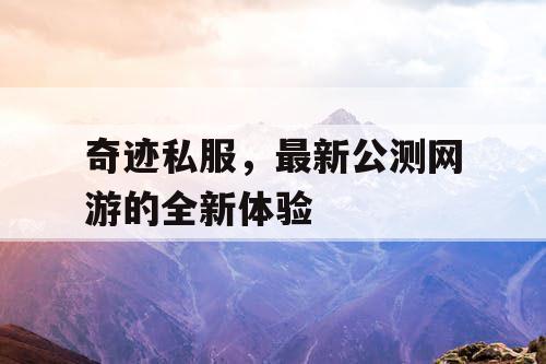 奇迹私服，最新公测网游的全新体验