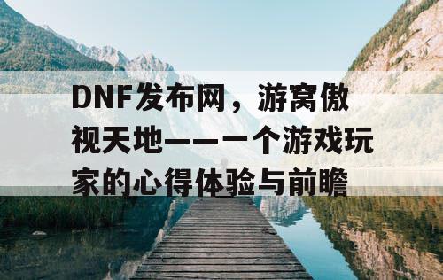 DNF发布网，游窝傲视天地——一个游戏玩家的心得体验与前瞻