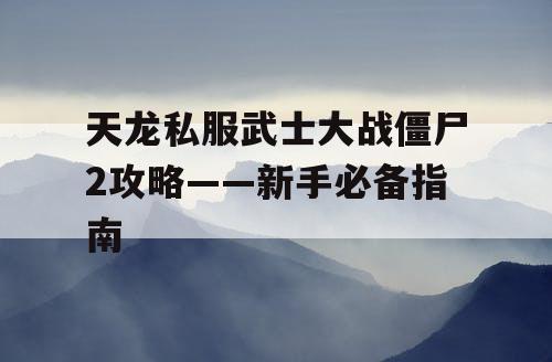 天龙私服武士大战僵尸2攻略——新手必备指南