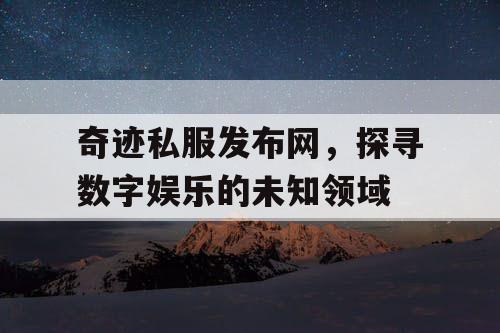 奇迹私服发布网，探寻数字娱乐的未知领域