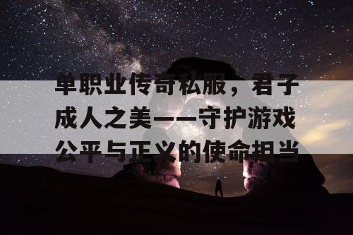 单职业传奇私服，君子成人之美——守护游戏公平与正义的使命担当