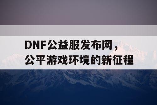 DNF公益服发布网，公平游戏环境的新征程