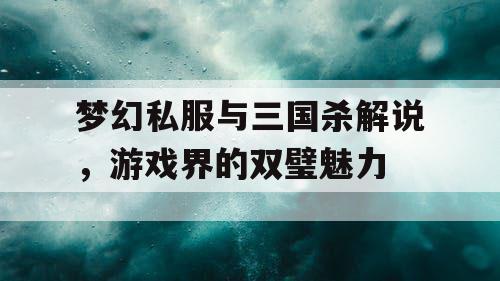 梦幻私服与三国杀解说，游戏界的双璧魅力