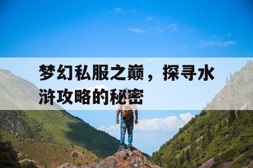 梦幻私服之巅，探寻水浒攻略的秘密