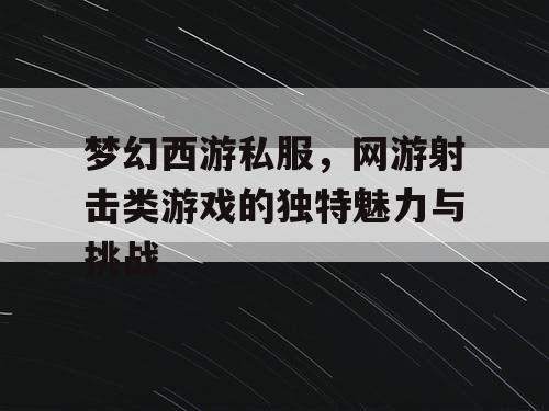 梦幻西游私服，网游射击类游戏的独特魅力与挑战