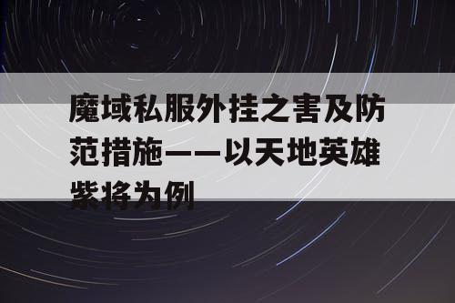魔域私服外挂之害及防范措施——以天地英雄紫将为例