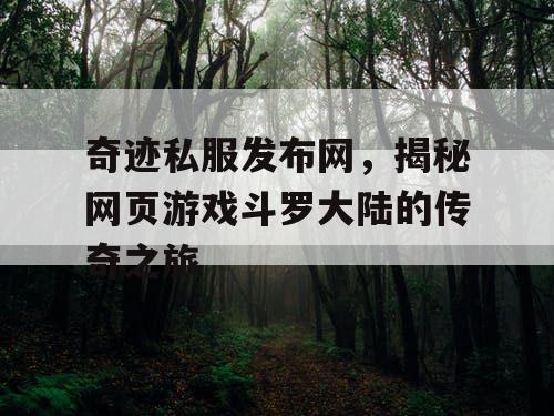 奇迹私服发布网，揭秘网页游戏斗罗大陆的传奇之旅