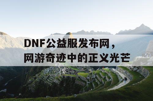 DNF公益服发布网，网游奇迹中的正义光芒
