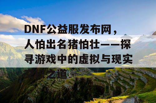 DNF公益服发布网，人怕出名猪怕壮——探寻游戏中的虚拟与现实交织之道