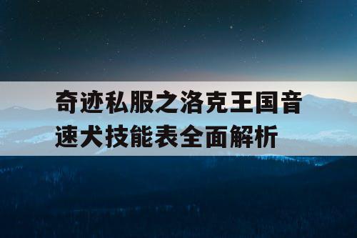 奇迹私服之洛克王国音速犬技能表全面解析