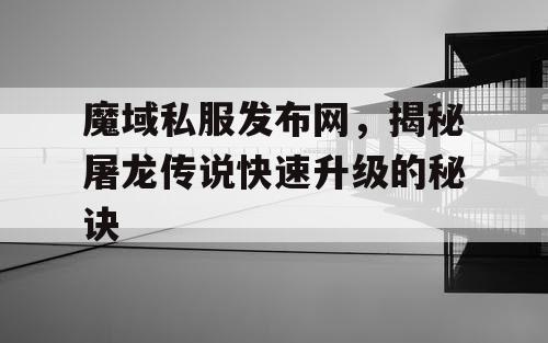 魔域私服发布网，揭秘屠龙传说快速升级的秘诀