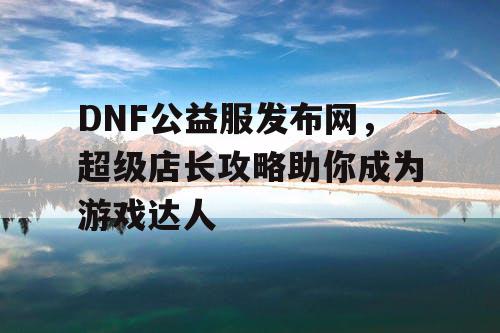 DNF公益服发布网，超级店长攻略助你成为游戏达人