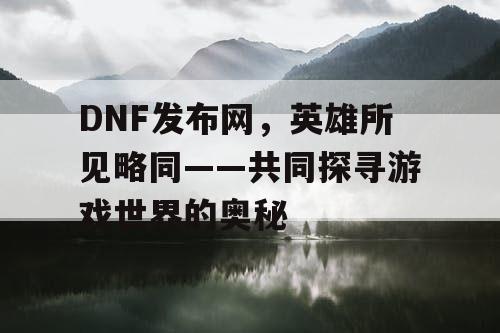 DNF发布网，英雄所见略同——共同探寻游戏世界的奥秘