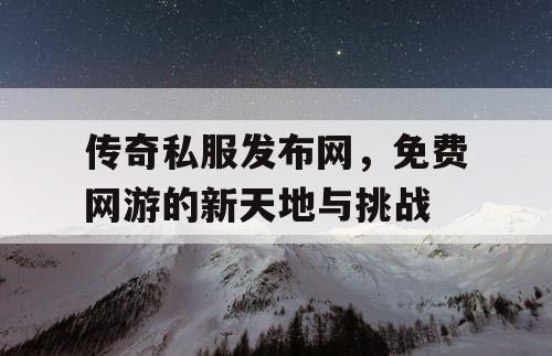 传奇私服发布网，免费网游的新天地与挑战