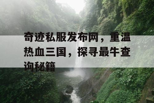 奇迹私服发布网，重温热血三国，探寻最牛查询秘籍