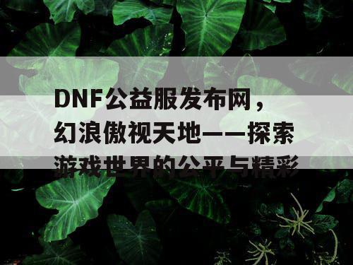 DNF公益服发布网，幻浪傲视天地——探索游戏世界的公平与精彩