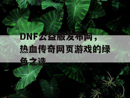DNF公益服发布网，热血传奇网页游戏的绿色之选