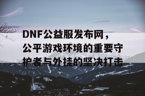 DNF公益服发布网，公平游戏环境的重要守护者与外挂的坚决打击