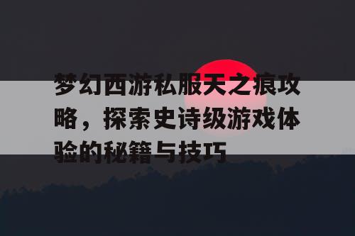 梦幻西游私服天之痕攻略，探索史诗级游戏体验的秘籍与技巧