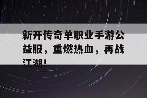 新开传奇单职业手游公益服，重燃热血，再战江湖！
