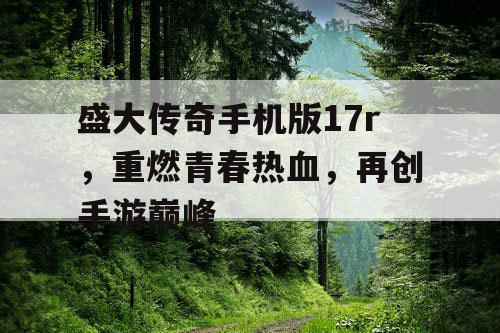 盛大传奇手机版17r，重燃青春热血，再创手游巅峰