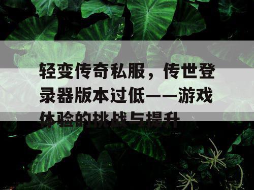 轻变传奇私服，传世登录器版本过低——游戏体验的挑战与提升