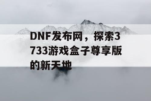 DNF发布网，探索3733游戏盒子尊享版的新天地