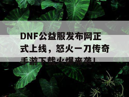 DNF公益服发布网正式上线,怒火一刀传奇手游下载火爆来袭! DNF公益服发布网正式上线,怒火一刀传奇手游下载火爆来袭!
