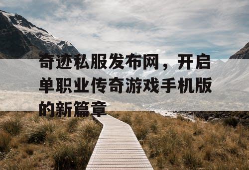 奇迹私服发布网，开启单职业传奇游戏手机版的新篇章