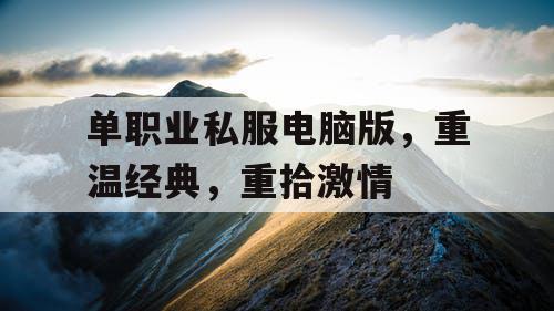 单职业私服电脑版,重温经典,重拾激情 单职业私服电脑版,重温经典,重拾激情