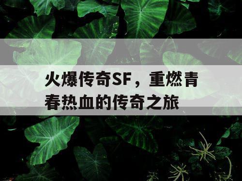 火爆传奇SF,重燃青春热血的传奇之旅 火爆传奇SF,重燃青春热血的传奇之旅