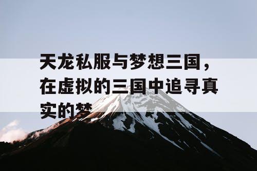 天龙私服与梦想三国,在虚拟的三国中追寻真实的梦 天龙私服与梦想三国,在虚拟的三国中追寻真实的梦