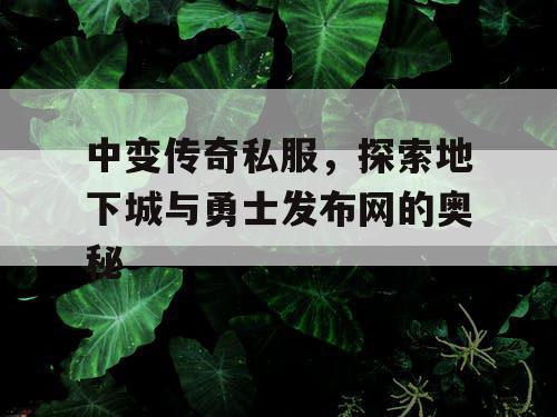 中变传奇私服,探索地下城与勇士发布网的奥秘 中变传奇私服,探索地下城与勇士发布网的奥秘
