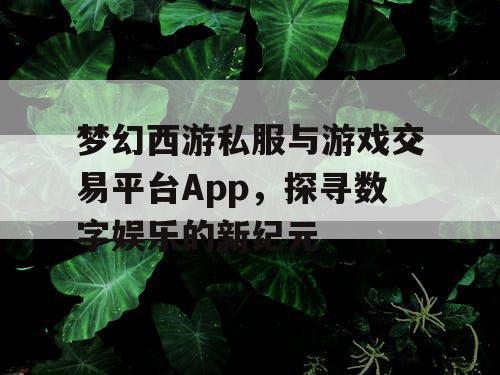梦幻西游私服与游戏交易平台App，探寻数字娱乐的新纪元