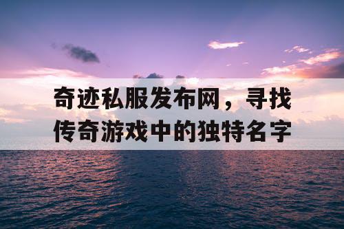奇迹私服发布网，寻找传奇游戏中的独特名字