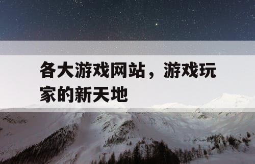各大游戏网站，游戏玩家的新天地