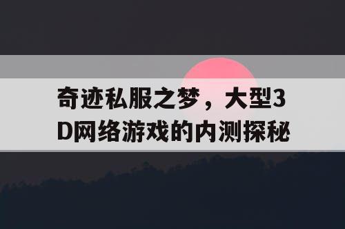 奇迹私服之梦,大型3D网络游戏的内测探秘 奇迹私服之梦,大型3D网络游戏的内测探秘