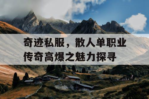 奇迹私服，散人单职业传奇高爆之魅力探寻