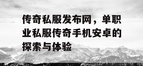 传奇私服发布网，单职业私服传奇手机安卓的探索与体验