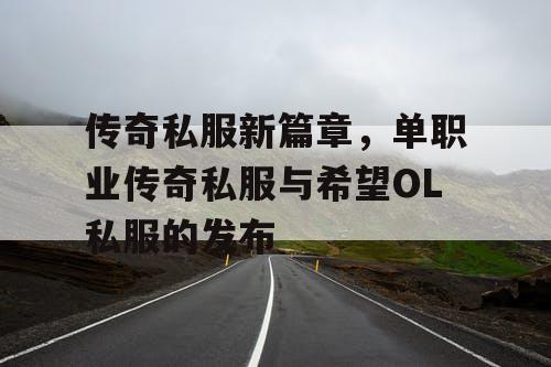 传奇私服新篇章，单职业传奇私服与希望OL私服的发布