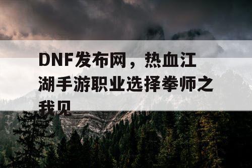 DNF发布网，热血江湖手游职业选择拳师之我见