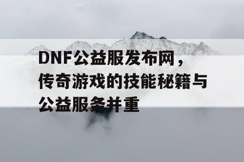 DNF公益服发布网，传奇游戏的技能秘籍与公益服务并重