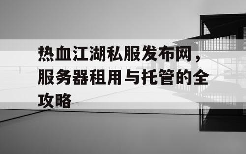 热血江湖私服发布网，服务器租用与托管的全攻略